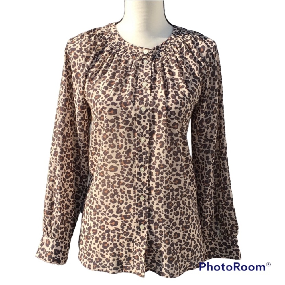 Loft Leopard Cheetah Print Button Down Blouse Sz S - image 1